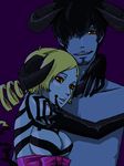  1boy 1girl atlus black_hair blonde_hair blue_skin breasts catherine catherine_(game) couple demon demon_girl elbow_gloves gloves horns pixiv_manga_sample spoilers vincent_brooks 