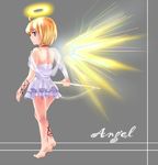  angel angel_(mamono_girl_lover) bare_back barefoot blonde_hair blue_eyes child halo k20 looking_back mamono_girl_lover monster_girl monster_girl_encyclopedia wings 