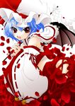  :d aoro bat_wings bell blue_hair cosplay detached_sleeves fang gohei hakurei_reimu hakurei_reimu_(cosplay) hands_clasped hat open_mouth own_hands_together red_eyes remilia_scarlet sarashi smile solo touhou v-shaped_eyebrows wings 