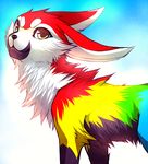  falvie female fionbri long_ears lulu_(falvie) mammal rainbow rainbow_fur smile solo yellow_eyes 