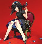  animal_ears black_hair bunny_ears chair crystal pixiv_fantasia pixiv_fantasia_5 purple_eyes simple_background sitting solo urayura 