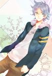  bad_id bad_pixiv_id fubuki_shirou fur_trim inazuma_eleven inazuma_eleven_(series) inazuma_eleven_go jacket male_focus smile solo tinnybunny24 white_hair 