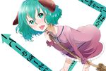  animal_ears aqua_eyes aqua_hair ass bad_id bad_pixiv_id bamboo_broom bent_over broom dress frills green_eyes green_hair kasodani_kyouko open_mouth short_dress short_hair solo tongue touhou yamada_ranga 