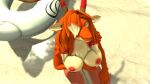 5_fingers absurd_res accessory anthro antlers areola beach breasts bull3t chest_tuft deer female fingers fur hair hair_accessory hi_res horn inflatable kneeling looking_at_viewer mammal new_world_deer nipples one_eye_obstructed orange_body orange_fur orange_hair partially_submerged petruz_(copyright) red_eyes reindeer rudy_(petruz) sand smile solo tongue tongue_out tuft water white_body white_fur white_hair