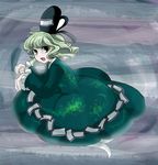  dress ghost ghost_tail green_dress green_hair grey_eyes hat ofuda short_hair smile soga_no_tojiko solo tate_eboshi touhou yui_(calling_dr_love_m) 