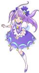  1girl ahoge bangs blue_eyes choker closed_mouth cure_selene dress full_body hair_tubes highres kaguya_madoka long_hair magical_girl official_art precure puffy_short_sleeves puffy_sleeves purple_dress purple_footwear purple_hair purple_ribbon ribbon see-through short_sleeves smile solo star star_twinkle_precure white_legwear wrist_cuffs 