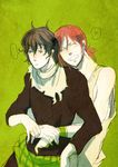  2boys brown_hair deadman_wonderland gankaku genkaku hug kengamine_nagi multiple_boys red_hair scar scarf smile yaoi 