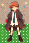  asami_(highway) brown_hair little_busters! male_focus natsume_kyousuke oversized_clothes red_eyes school_uniform solo younger 