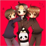  3boys black_hair blush brown_hair gantz hoi_hoi izumi_shion kurono_kei male male_focus multiple_boys nishi_joichiro nishi_jouichirou panda school_uniform smile 