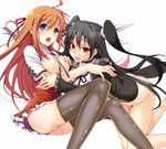  bad_id bad_pixiv_id barefoot black_hair black_legwear blush bottomless breast_grab breasts grabbing hair_ribbon highres konoe_subaru long_hair mayo_chiki! medium_breasts multicolored multicolored_eyes multiple_girls nipples no_bra no_panties open_clothes open_mouth open_shirt orange_hair panties platinumcorundum red_eyes ribbon shiny shiny_skin shirt suzutsuki_kanade thighhighs twintails two_side_up underwear white_panties yuri 