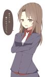  1girl brown_eyes brown_hair formal genderswap ichijou_(kaiji) kaiji long_hair suit 