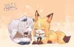 2022 black_body black_fur braided_hair brown_body brown_fur canid canine canis collar domestic_dog duo eyelashes eyes_closed female flare_shiranui fox fur grey_body grey_fur hair hololive mammal shirogane_noel simple_background tail user_wnnm5534 vtuber white_body white_fur yellow_body yellow_fur