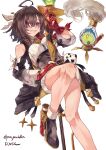  ahoge atelier_(series) atelier_yumia fingerless_gloves flammi_(atelier) gloves high_heels highres holding holding_staff looking_at_viewer qmmparabellum short_hair staff thighs yumia_liessfeldt 