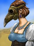  80s breasts brown_hair cleavage earring earrings jewelry kaze_no_tani_no_nausicaa mask oldschool original plague_doctor_mask plague_mask steampunk 