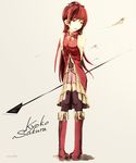  bad_id bad_pixiv_id bare_shoulders black_legwear bow hair_bow hair_ornament long_hair mahou_shoujo_madoka_magica polearm red_eyes red_hair sakura_kyouko solo spear thighhighs tokoroten_(hmmuk) very_long_hair weapon zettai_ryouiki 