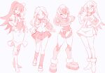  3girls 4girls aile_(mega_man_zx) aiming aiming_at_viewer arm_cannon armor boots bow bowtie breasts card character_request closed_mouth copyright_request crotch_plate dress duel_academy_uniform_(yu-gi-oh!_gx) forehead_jewel greyscale group_picture hand_on_own_hip helmet high_ponytail holding holding_card inazuma_eleven inazuma_eleven_(series) kaidou_zx kobayashi_sanae long_hair looking_at_viewer medium_breasts mega_man_(series) mega_man_zx miniskirt model_x_(mega_man) monochrome multiple_girls open_mouth pleated_skirt ponytail raimon_natsumi red_theme school_uniform shirt shoes short_sleeves simple_background skirt sleeveless sleeveless_shirt smile standing tenjouin_asuka trading_card vest voice_actor_connection weapon white_background yu-gi-oh! yu-gi-oh!_gx 