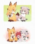 2022 black_body black_fur blush brown_body brown_fur canid canine canis collar domestic_cat domestic_dog eyelashes eyes_closed felid feline felis female flare_shiranui fox fur green_eyes grey_body grey_fur group hololive houshou_marine mammal open_mouth red_body red_fur shirogane_noel tail trio user_wnnm5534 vtuber white_body white_fur yellow_body yellow_eyes yellow_fur
