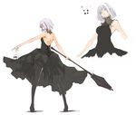  :&lt; back bad_id bad_pixiv_id black_dress dress elf from_behind lavender_hair mace original outstretched_arm pantyhose pointy_ears polearm short_hair skull sleeveless standing weapon zutta 
