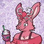 animated anthro antlers buckteeth clothing eyewear eyewear_on_head fur glasses glasses_on_head horn jackalope lagomorph leporid mammal pink_body pink_fur pngtuber rabbit rabbit_ears red_eyes shirt teeth topwear trevor-fox wearing_glasses