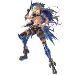  1girl antique_firearm artist_request bad_source bare_arms belt blue_eyes blush boots breasts el_aruha firelock flintlock full_body game_cg gun highres holding holding_weapon knee_armor long_hair navel official_art solo teeth third-party_source transparent_background underboob unitia upper_teeth_only weapon white_hair 