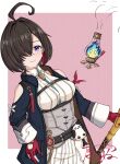  1girl absurdres ahoge atelier_(series) atelier_yumia belt fingerless_gloves flammi_(atelier) gloves highres holding holding_staff looking_at_viewer one_eye_covered short_hair staff tama_es45_nyan yumia_liessfeldt 