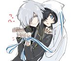  ? akiyoshi_nozomu black_hair blue_eyes devil_survivor_2 frown hair_over_one_eye hood hoodie houtsuin_yamato kuze_hibiki megami_ibunroku_devil_survivor necktie open_mouth protagonist_(devil_survivor_2) silver_hair uniform white_eyes 