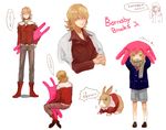  animalization barnaby_brooks_jr belt blonde_hair boots bunny child glasses green_eyes jacket jewelry kneehighs male_focus multiple_persona naoki_(naifuku_jelly) necklace necktie red_jacket scarf shorts studded_belt tiger_&amp;_bunny translation_request white_legwear younger 