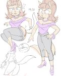 2025 anthro bangle bangs bottomwear bottomwear_down bracelet breasts butt cleavage clothed clothing dbaru domestic_cat dudley_puppy felid feline felis female female_focus footwear fur gem hi_res high_heels jewelry kitty_katswell lipstick makeup mammal married_with_children mary_janes necklace nickelodeon panties pants pants_down partially_clothed pearl_(gem) pearl_necklace peg_bundy shoes solo_focus t.u.f.f._puppy tan_body tan_fur underwear