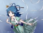  blue_eyes blue_hair dress flower hair_ornament hair_rings hair_stick kaku_seiga shawl short_hair sketch solo touhou tucana 