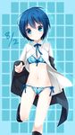  blue_eyes blue_hair blush bra lingerie panties persona persona_4 ribbon sagami_rin shirogane_naoto short_hair solo underwear undressing 