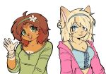 accessory anthro anthrofied blonde_hair bracelet breasts brooklyn_hayes brown_hair canid canine canis cleavage clothed clothing crop_top dachshund domestic_cat domestic_dog duo eyeshadow fangs felid feline felis female gloves_(marking) hair hair_accessory hairband hasbro hoodie hunting_dog jewelry lips littlest_pet_shop littlest_pet_shop:_popular lps_339 lps_675 makeup mammal markings pupcheerioss savannah_reed shirt teeth topwear y2k_(fashion)
