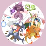  bubble charizard claws fire garchomp gardevoir ghost green_hair hat milotic mismagius nintendo no_humans pokemon red_eyes togekiss wings witch witch_hat 