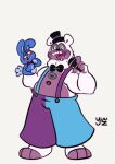 2023 3_fingers 3_toes anthro arm_tuft arms_bent artist_name barefoot bear black_bow_tie black_eyes black_gums black_nose black_top_hat blue_body blue_bottomwear blue_clothing blue_eyes blue_fur blue_pants blush bottomwear bow_tie bow_tie_only button_(fastener) clothing digital_drawing_(artwork) digital_media_(artwork) duo elbow_tuft electronics feet fingers five_nights_at_freddy&#039;s flat_colors full-length_portrait funtime_freddy_(fnafsl) fur gums hand_pawpads hi_res holding_microphone holding_object lagomorph larger_anthro larger_male leporid long_ears male male_anthro mammal microphone mostly_nude multicolored_bottomwear multicolored_clothing neck_tuft no_eyebrows open_mouth open_smile oversized_bottomwear oversized_clothing oversized_pants pants pawpads portrait pupils puppet_bonnie_(fnafsl) purple_body purple_bottomwear purple_clothing purple_fur purple_inner_ear purple_pants purple_pawpads purple_toes purple_tongue rabbit red_bow_tie scottgames scut_tail sharp_teeth shirtless_anthro shirtless_male short_tail sillyhog simple_background sister_location size_difference slightly_chubby slightly_chubby_anthro slightly_chubby_male smaller_anthro smaller_male smile standing suspenders tail teeth text toes tongue tuft two_tone_bottomwear two_tone_clothing two_tone_pants white_background white_body white_fur white_pupils