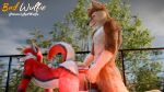 3d_(artwork) 5_fingers animal_genitalia animal_penis anthro anthro_on_anthro balls biped black_claws black_nose blender_(artwork) blender_cycles brown_body brown_fur butt canid canine canine_genitalia canine_penis canis claws cloud cloudy_sky digital_media_(artwork) digitigrade domestic_dog duo fingers fluffy fur genitals gloves_(marking) hair hi_res knot knotted_penis male male/male male_anthro mammal markings nude pawpads paws penile penis plant realistic red_(red_wulfie) red_body red_fur red_wulfie sex sky tail tree watermark whiskers white_body white_fur white_whiskers wolf