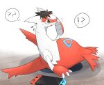 3_fingers alarmed bodily_fluids brown_eyes brown_hair claws female feral fingers forced forced_transformation gender_transformation generation_3_pokemon hair hair_loss hi_res human human_to_feral juutton latias legendary_pokemon loss_of_dexterity lying male mammal mid_transformation mtf_transformation multicolored_body nintendo on_back pokemon pokemon_(species) pokemon_transformation question_mark red_body simple_background solo species_transformation sweat sweatdrop transformation white_body