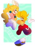 2025 4_fingers anthro bent_arm bent_legs blonde_hair blue_ear_piercing blue_eyes blush bottomless bottomless_anthro bottomless_female breasts clothed clothed_anthro clothed_female clothed_humanoid clothed_male clothing colored crossover digital_drawing_(artwork) digital_media_(artwork) duo english_description eye_contact featureless_feet feet female female_anthro fingers flamigoat floating_hands floating_head floating_torso footwear fur hair happy hi_res hoodie humanoid interspecies lagomorph larger_humanoid larger_male lifting_partner light lighting long_ears long_hair looking_at_another male male/female male_humanoid mammal mario_bros mario_plus_rabbids_kingdom_battle mario_plus_rabbids_sparks_of_hope mitten_hands multicolored_body nintendo noseless open_mouth open_smile pink_clothing pink_shirt pink_topwear purple_clothing purple_hoodie purple_topwear rabbid rabbid_peach raving_rabbids rayman rayman_(series) raypeople_(rayman) red_tongue romantic romantic_couple shaded shirt shoes short_hair size_difference smaller_anthro smaller_female smile smiling_at_another smiling_at_each_other smiling_at_partner tan_body tan_inner_ear tan_skin tongue topwear two_tone_body ubisoft white_body white_fur yellow_clothing yellow_footwear yellow_shoes