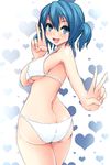  :d ass bikini blue_eyes blue_hair blush breasts happy heart highres image_sample looking_back md5_mismatch medium_breasts narumi_karen open_mouth original pixiv_sample short_hair short_twintails sideboob smile solo sukesan swimsuit twintails underboob v 