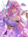  1girl bare_shoulders breasts corset diamond-shaped_pupils diamond_(shape) elysia_(herrscher_of_human:_ego)_(honkai_impact) elysia_(honkai_impact) heart highres honkai_(series) honkai_impact_3rd long_hair medium_breasts pink_hair purple_eyes smile solo symbol-shaped_pupils triquetra veil very_long_hair white_background white_corset white_veil x431788 