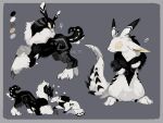 1boy 1girl animal_ears animal_hands animal_nose beak black_fur chilfa_112 claws color_guide creature creature_focus full_body grey_background highres mars_symbol multiple_views neck_fur no_humans nuzzle original outline scales size_difference standing tail twitter_username two-tone_fur venus_symbol white_fur yellow_eyes 