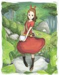  arrietty boots forest highres holding karigurashi_no_arrietty nature ponytail ripu_(vincecarter) smile solo sugar_cube 