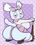 aggretsuko alternative_fashion anthro bat_(object) bedroom_eyes big_breasts big_butt black_nose blue_body blue_fur blush bottomwear breasts brown_eyes butt chinchilla chinchillid clothed clothed_anthro clothed_female clothing female fur hi_res huge_butt j-fashion jirai_kei kneeling looking_at_viewer mammal manaka_(aggretsuko) nailed_bat narrowed_eyes pattern_bottomwear pattern_clothing pattern_skirt pink_tongue plaid plaid_bottomwear plaid_bow plaid_clothing plaid_skirt purple_bottomwear purple_bow purple_clothing purple_skirt rodent sanrio seductive seiza sitting skirt solo someth1ngoranother tail tongue tongue_out whiskers