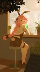  1boy alternate_costume animal_ears ass astolfo_(fate) black_bow bow braid cactus cafe cake closed_mouth crossed_legs drinking drinking_straw drinking_straw_in_mouth eyelashes facing_away fate/apocrypha fate/grand_order fate_(series) food hair_bow hair_intakes highres just_we looking_at_viewer male_playboy_bunny menu_board otoko_no_ko overhead_lights pink_eyes pink_hair plant potted_plant rabbit_ears rabbit_tail shorts single_braid sitting strawberry_cake tail 