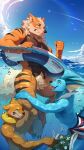 9:16 anthro arcanine buizel canid canine clothing cloud crotch_tuft eeveelution fur generation_1_pokemon generation_4_pokemon group hi_res husdingo male mammal muscular muscular_anthro muscular_male nintendo nude orange_body orange_fur outside partially_submerged pokemon pokemon_(species) sky solo tail tan_body tan_fur trio tuft underwear vaporeon water
