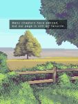  blue_sky bush clear_sky english_text fence grass highres horizon no_humans onlypixeeels original outdoors overgrown pixel_art scenery sky tall_grass tree wooden_fence 