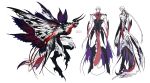  1boy arthropod_boy black_horns black_wings carapace colored_skin creature_and_personification dated deerchip forward-facing_horns highres horns insect_wings male_focus monster monster_boy multicolored_skin multiple_views multiple_wings original personification red_skin reference_sheet simple_background spiked_tail striped_skin tail twitter_username white_background white_hair white_skin white_wings wing_cape wings 