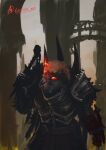 armor avian bird digital_drawing_(artwork) digital_media_(artwork) digital_painting_(artwork) fantasy gaertan glowing glowing_eyes hi_res male occult_symbol painting_(artwork) shaded shrike sigil solo solo_focus solo_in_panel spiked_armor spikes symbol