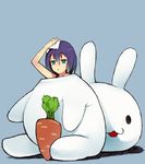  animal_costume blue_eyes blue_hair bunny_costume carrot face hot original shirabi simple_background solo sweat 