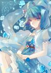  blue blue_flower blue_hair blue_rose flower hair_ornament hair_rings hair_stick kaku_seiga petals rose short_hair smile solo touhou zeko 