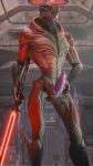 3d_(artwork) 9:16 alien bioware digital_media_(artwork) electronic_arts erection genitals hi_res holding_object knot male mass_effect myackao penis solo standing turian weapon