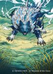  aura claws copyright_notice fangs fighting_stance final_fantasy final_fantasy_xvi looking_at_viewer magic:_the_gathering official_art open_mouth solo tail tami_yagi torgal_(ff16) wolf 
